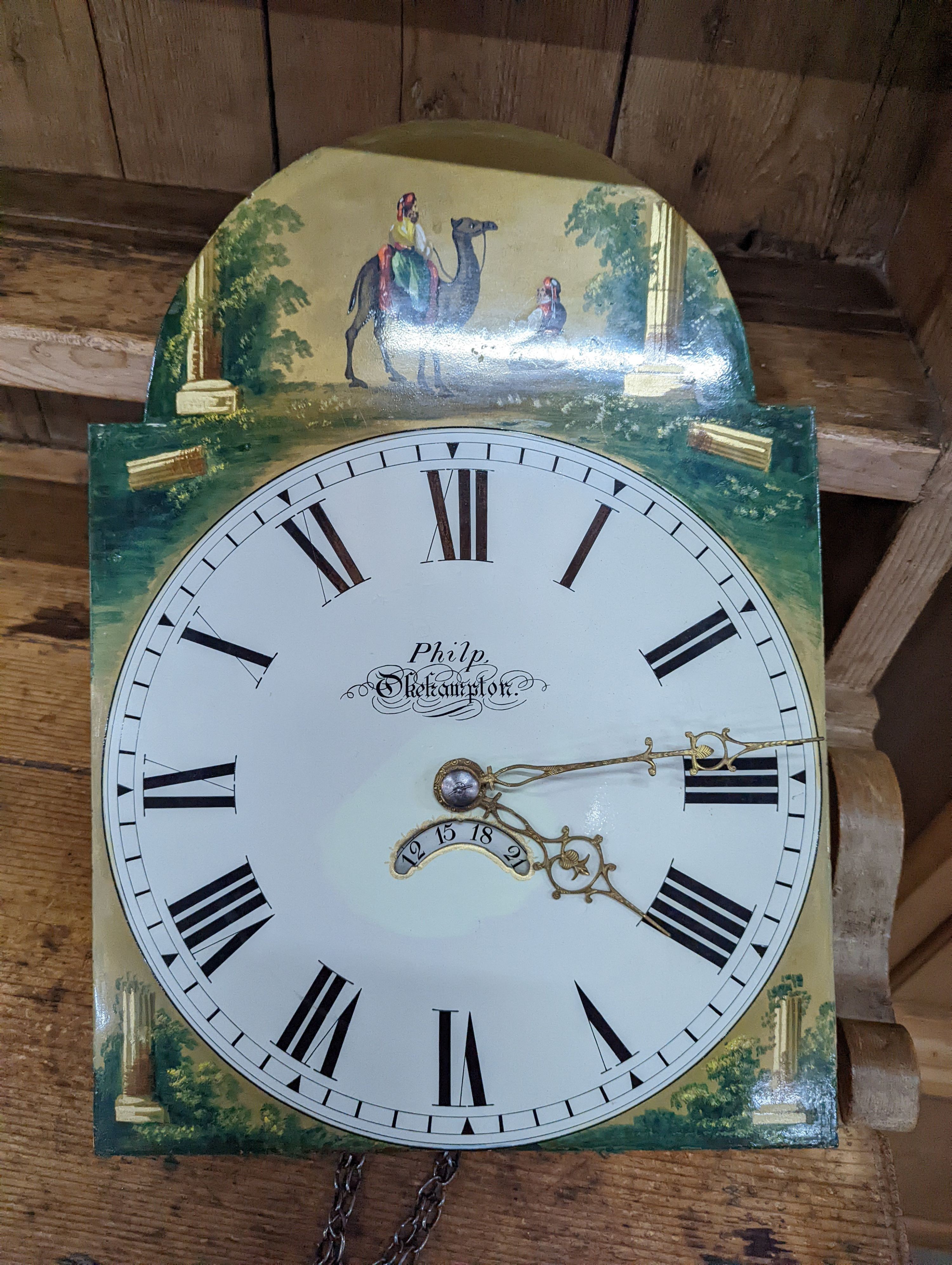 Philp of Okehampton. An early 19th century stripped pine 30 hour longcase clock, height 196cm